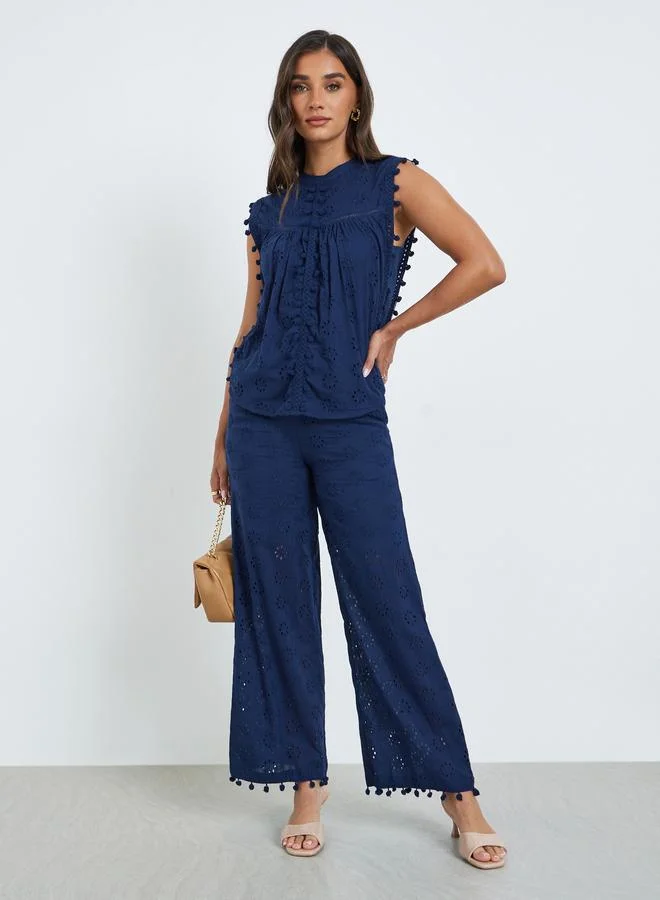 ستايلي مجموعة نسائية بنمط توب وبنطال بأرجل واسعة